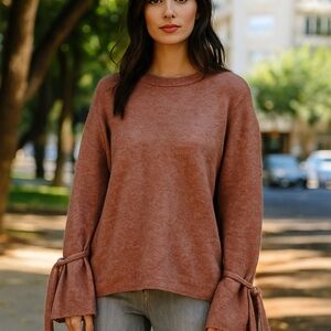 The Group Babaton Wool Blend Pink/Tan Sweater Cabincore Tie Arms Ladies Size Med